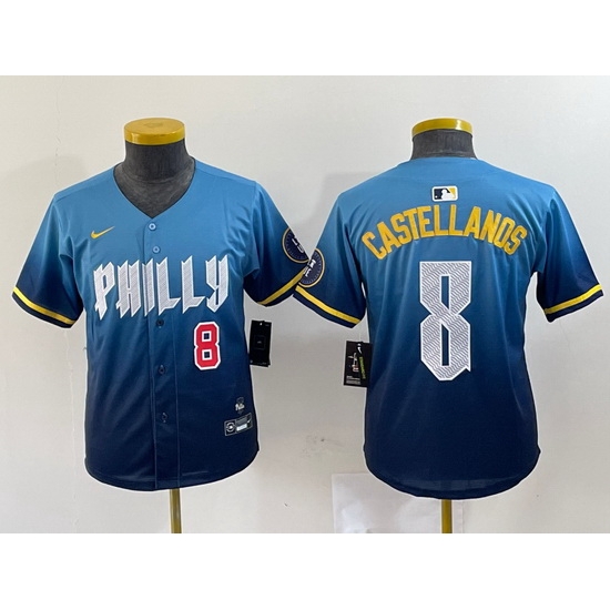 Youth Philadelphia Phillies 8 Nick Castellanos Blue 2024 City Connect Limited Stitched Jersey 5 Youth Philadelphia Phillies 8 Nick Castellanos Blue 2024 City Connect Limited Stitched Jersey 5