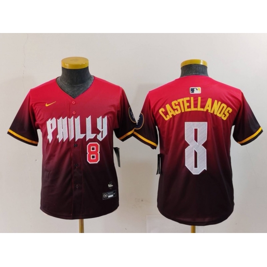 Youth Philadelphia Phillies 8 Nick Castellanos Red 2024 City Connect Limited Stitched Baseball Jersey 2 Youth Philadelphia Phillies 8 Nick Castellanos Red 2024 City Connect Limited Stitched Baseball Jersey 2