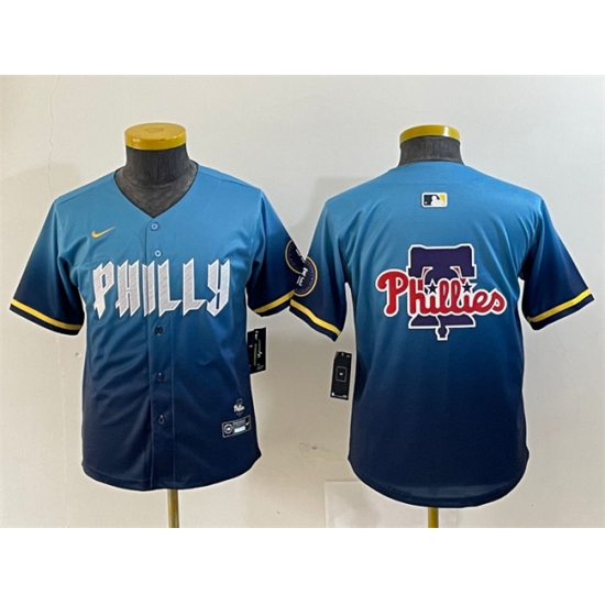 Youth Philadelphia Phillies Team Big Logo Blue 2024 City Connect Limited Stitched Baseball Jersey 1 Youth Philadelphia Phillies Team Big Logo Blue 2024 City Connect Limited Stitched Baseball Jersey 1