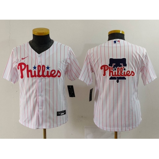 Youth Philadelphia Phillies Team Big Logo White Cool Base Stitched Baseball Jersey 5 Youth Philadelphia Phillies Team Big Logo White Cool Base Stitched Baseball Jersey 5