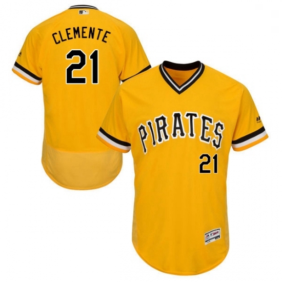 Mens Majestic Pittsburgh Pirates 21 Roberto Clemente Gold Alternate Flex Base Authentic Collection MLB Jersey Mens Majestic Pittsburgh Pirates 21 Roberto Clemente Gold Alternate Flex Base Authentic Collection MLB Jersey