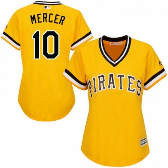 Womens Majestic Pittsburgh Pirates 10 Jordy Mercer Replica Gold Alternate Cool Base MLB Jersey Womens Majestic Pittsburgh Pirates 10 Jordy Mercer Replica Gold Alternate Cool Base MLB Jersey