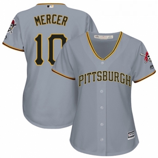 Womens Majestic Pittsburgh Pirates 10 Jordy Mercer Replica Grey Road Cool Base MLB Jersey Womens Majestic Pittsburgh Pirates 10 Jordy Mercer Replica Grey Road Cool Base MLB Jersey