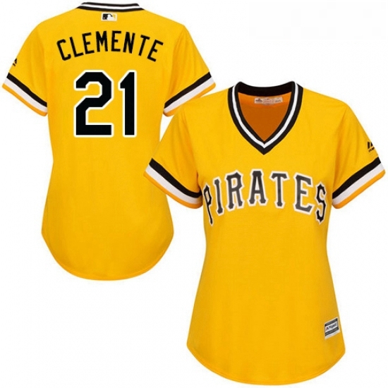 Womens Majestic Pittsburgh Pirates 21 Roberto Clemente Replica Gold Alternate Cool Base MLB Jersey Womens Majestic Pittsburgh Pirates 21 Roberto Clemente Replica Gold Alternate Cool Base MLB Jersey