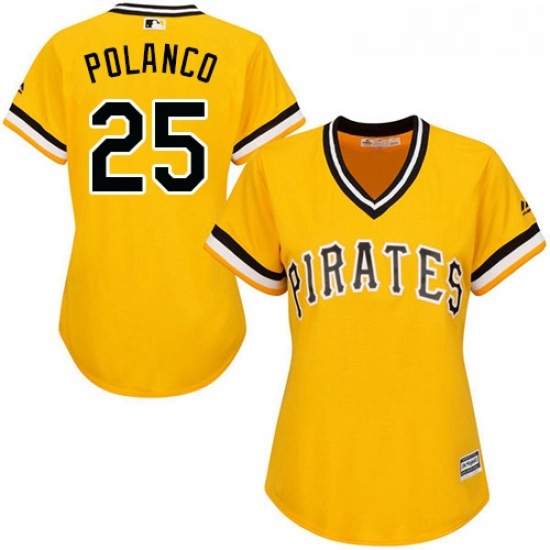 Womens Majestic Pittsburgh Pirates 25 Gregory Polanco Replica Gold Alternate Cool Base MLB Jersey Womens Majestic Pittsburgh Pirates 25 Gregory Polanco Replica Gold Alternate Cool Base MLB Jersey