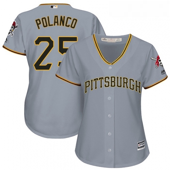 Womens Majestic Pittsburgh Pirates 25 Gregory Polanco Replica Grey Road Cool Base MLB Jersey Womens Majestic Pittsburgh Pirates 25 Gregory Polanco Replica Grey Road Cool Base MLB Jersey