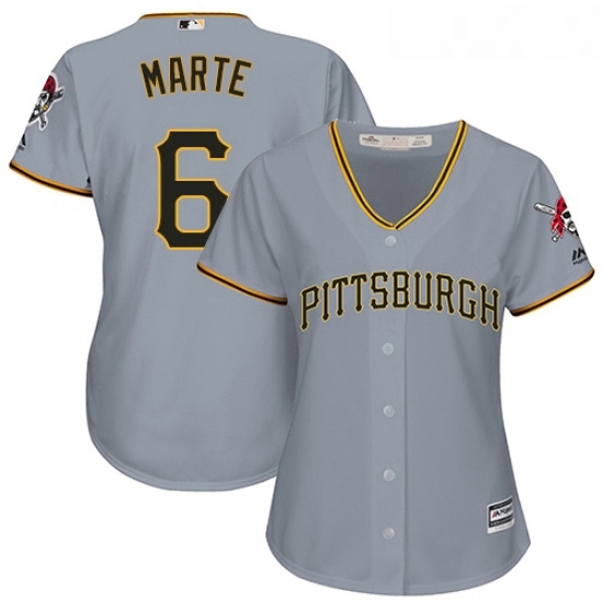 Womens Majestic Pittsburgh Pirates 6 Starling Marte Replica Grey Road Cool Base MLB Jersey Womens Majestic Pittsburgh Pirates 6 Starling Marte Replica Grey Road Cool Base MLB Jersey