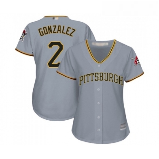 Womens Pittsburgh Pirates 2 Erik Gonzalez Replica Grey Road Cool Base Baseball Jersey Womens Pittsburgh Pirates 2 Erik Gonzalez Replica Grey Road Cool Base Baseball Jersey