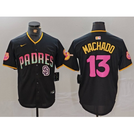 Men San Diego Padres 13 Manny Machado Black Cool Base Stitched Baseball Jersey 3 Men San Diego Padres 13 Manny Machado Black Cool Base Stitched Baseball Jersey 3
