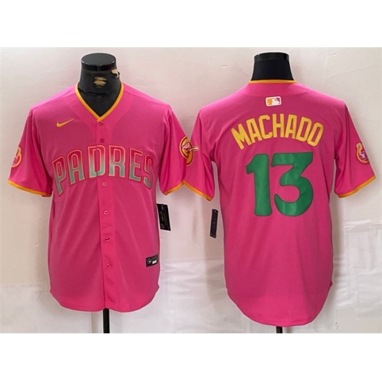 Men San Diego Padres 13 Manny Machado Pink Cool Base Stitched Baseball Jersey Men San Diego Padres 13 Manny Machado Pink Cool Base Stitched Baseball Jersey