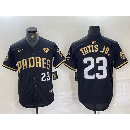 Men San Diego Padres 23 Fernando Tatis Jr Black Gold With Patch Cool Base Stitched Baseball Jersey Men San Diego Padres 23 Fernando Tatis Jr Black Gold With Patch Cool Base Stitched Baseball Jersey