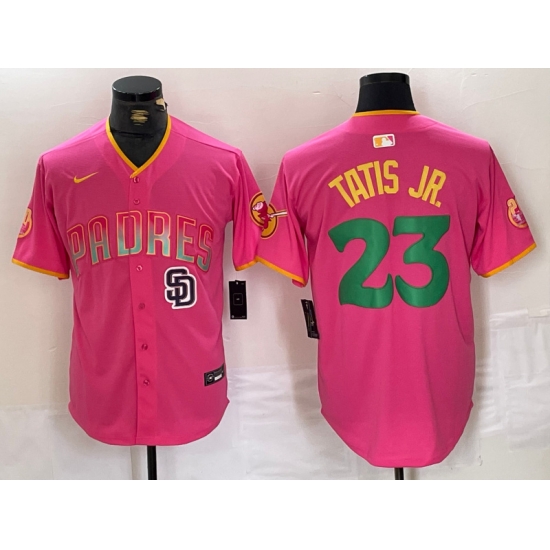 Men San Diego Padres 23 Fernando Tatis Jr Pink Cool Base Stitched Baseball Jersey 3 Men San Diego Padres 23 Fernando Tatis Jr Pink Cool Base Stitched Baseball Jersey 3