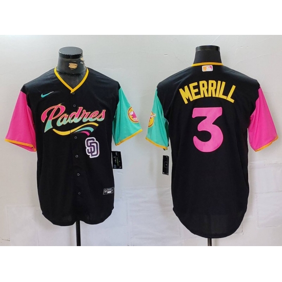 Men San Diego Padres 3 Jackson Merrill Black City Connect Cool Base Stitched Baseball Jersey 3 Men San Diego Padres 3 Jackson Merrill Black City Connect Cool Base Stitched Baseball Jersey 3