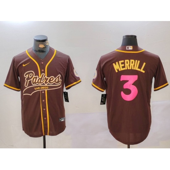 Men San Diego Padres 3 Jackson Merrill Brown Cool Base Stitched Baseball Jersey 1 Men San Diego Padres 3 Jackson Merrill Brown Cool Base Stitched Baseball Jersey 1