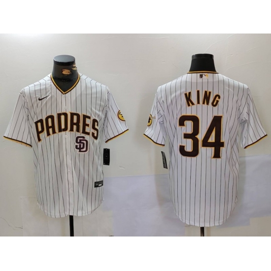 Men San Diego Padres 34 Michael King White Cool Base Stitched Baseball Jersey 3 Men San Diego Padres 34 Michael King White Cool Base Stitched Baseball Jersey 3