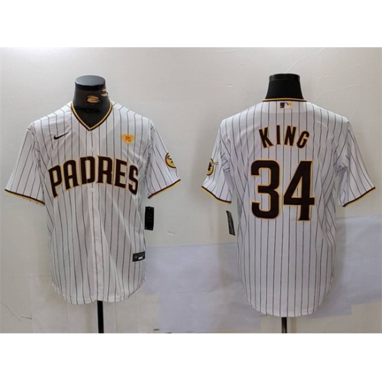 Men San Diego Padres 34 Michael King White With PS Patch Cool Base Stitched Baseball Jersey Men San Diego Padres 34 Michael King White With PS Patch Cool Base Stitched Baseball Jersey