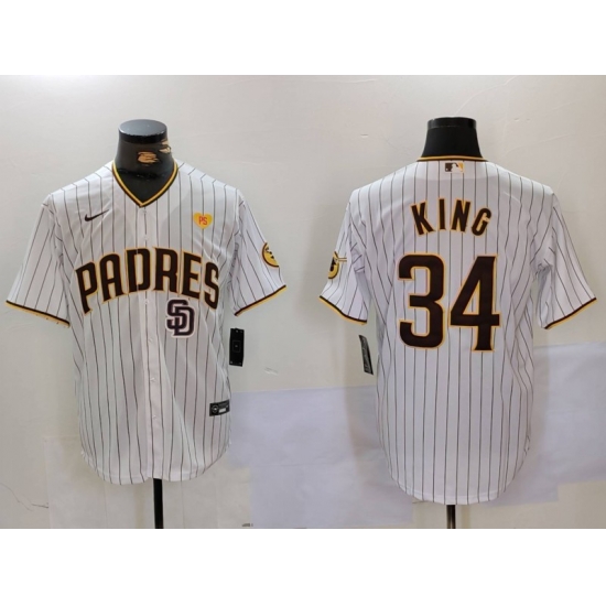 Men San Diego Padres 34 Michael King White With PS Patch Cool Base Stitched Men San Diego Padres 34 Michael King White With PS Patch Cool Base Stitched