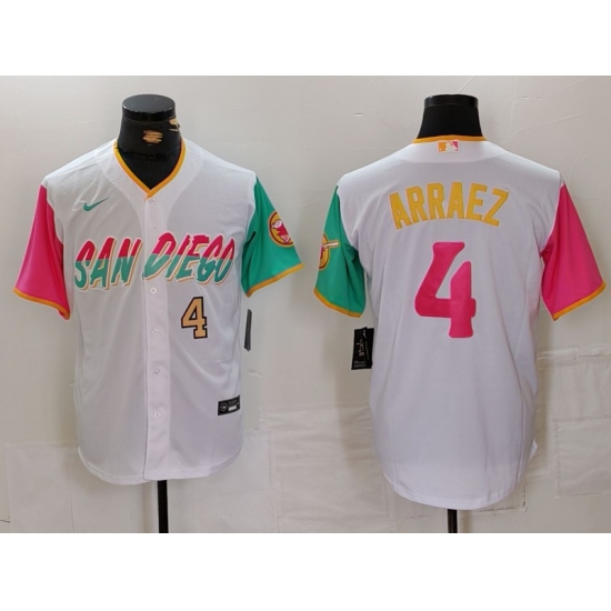 Men San Diego Padres 4 Luis Arraez White City Connect Cool Base Stitched Baseball Jersey 2 Men San Diego Padres 4 Luis Arraez White City Connect Cool Base Stitched Baseball Jersey 2