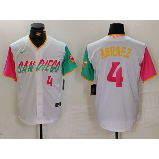 Men San Diego Padres 4 Luis Arraez White City Connect Cool Base Stitched Baseball Jersey 3 Men San Diego Padres 4 Luis Arraez White City Connect Cool Base Stitched Baseball Jersey 3