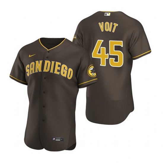 Men San Diego Padres 45 Luke Voit Brown Flex Base Stitched Baseball jersey Men San Diego Padres 45 Luke Voit Brown Flex Base Stitched Baseball jersey