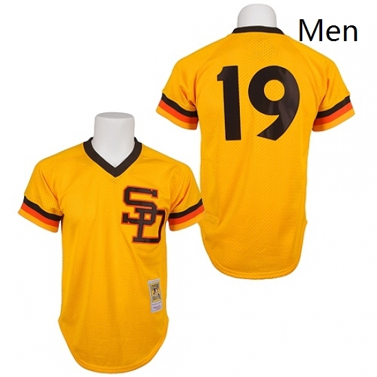 Mens Mitchell and Ness 1982 San Diego Padres 19 Tony Gwynn Authentic Gold Throwback MLB Jersey Mens Mitchell and Ness 1982 San Diego Padres 19 Tony Gwynn Authentic Gold Throwback MLB Jersey