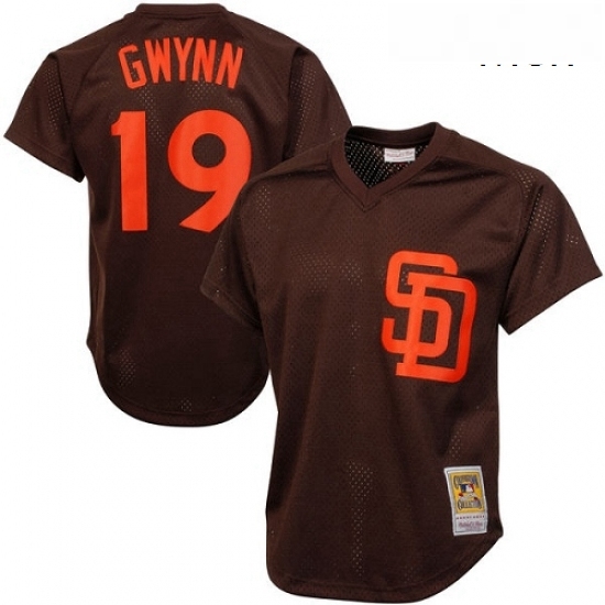 Mens Mitchell and Ness 1985 San Diego Padres 19 Tony Gwynn Replica Brown Throwback MLB Jersey Mens Mitchell and Ness 1985 San Diego Padres 19 Tony Gwynn Replica Brown Throwback MLB Jersey