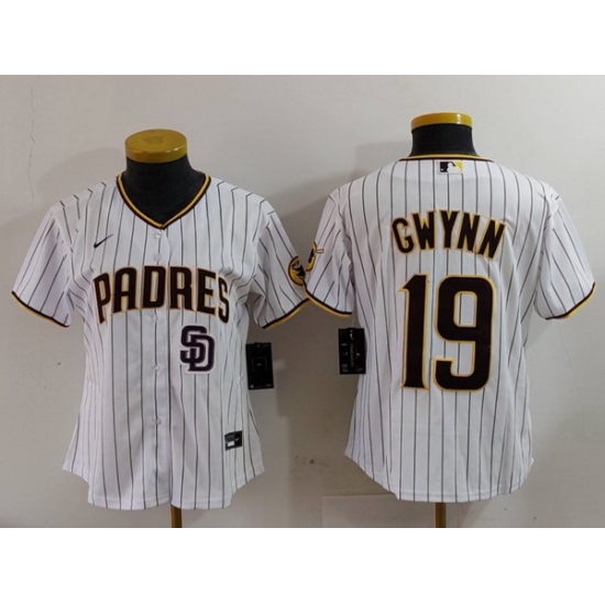 Women San Diego Padres 19 19 Tony Gwynn White With PS Patch Cool Base Stitched Baseball Jersey 3 Women San Diego Padres 19 19 Tony Gwynn White With PS Patch Cool Base Stitched Baseball Jersey 3