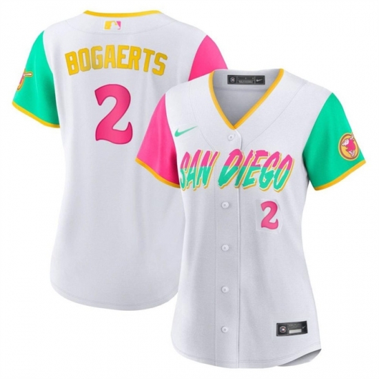Women San Diego Padres 2 Xander Bogaerts 2022 White City Connect Stitched Baseball Jerseys Women San Diego Padres 2 Xander Bogaerts 2022 White City Connect Stitched Baseball Jerseys