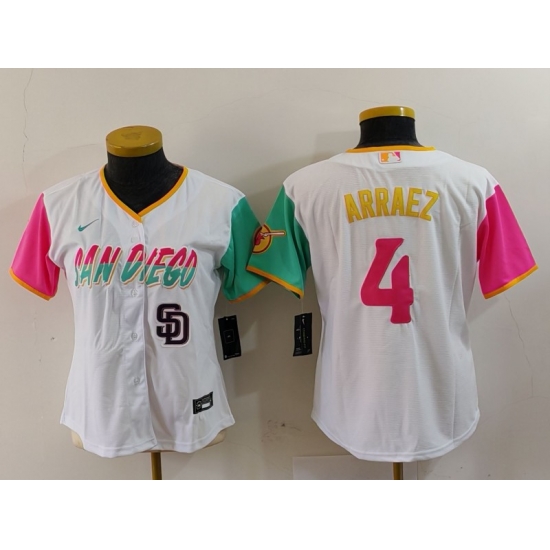 Women San Diego Padres 4 Luis Arraez White City Connect Stitched Baseball Jersey_2 Women San Diego Padres 4 Luis Arraez White City Connect Stitched Baseball Jersey_2