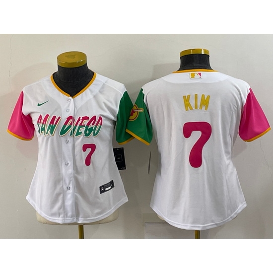 Women San Diego Padres 7 Ha Seong Kim 2022 White City Connect Cool Base Stitched Baseball Jersey 1 Women San Diego Padres 7 Ha Seong Kim 2022 White City Connect Cool Base Stitched Baseball Jersey 1