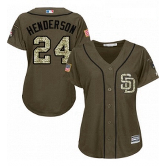 Womens Majestic San Diego Padres 24 Rickey Henderson Replica Green Salute to Service Cool Base MLB Jersey Womens Majestic San Diego Padres 24 Rickey Henderson Replica Green Salute to Service Cool Base MLB Jersey