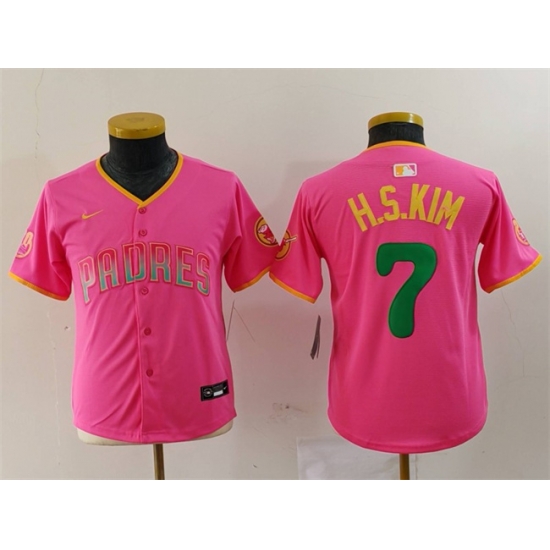 Youth San Diego Padres 7 Ha Seong Kim Pink Stitched Baseball Jersey Youth San Diego Padres 7 Ha Seong Kim Pink Stitched Baseball Jersey