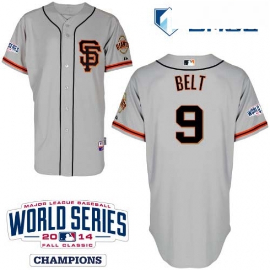 Mens Majestic San Francisco Giants 9 Brandon Belt Authentic Grey Road 2 Cool Base w2014 World Series Patch MLB Jersey Mens Majestic San Francisco Giants 9 Brandon Belt Authentic Grey Road 2 Cool Base w2014 World Series Patch MLB Jersey