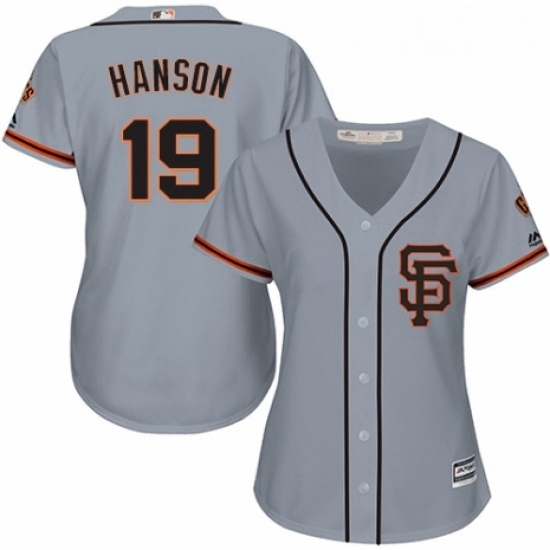 Womens Majestic San Francisco Giants 19 Alen Hanson Replica Grey Road 2 Cool Base MLB Jersey Womens Majestic San Francisco Giants 19 Alen Hanson Replica Grey Road 2 Cool Base MLB Jersey