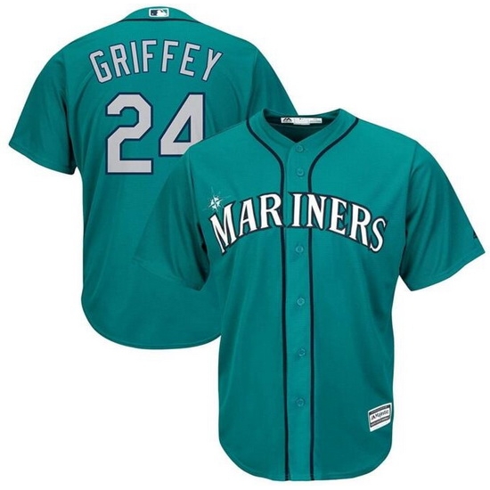 Men Mariners 24 Ken Griffey cyan blue Cool Base jersey Men Mariners 24 Ken Griffey cyan blue Cool Base jersey