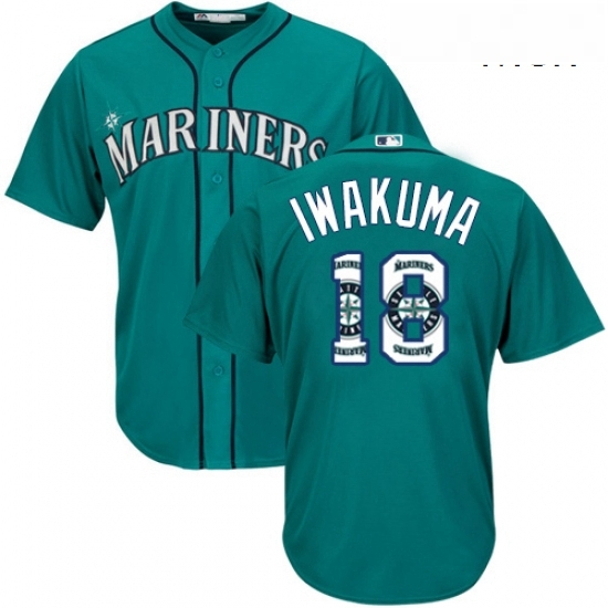 Mens Majestic Seattle Mariners 18 Hisashi Iwakuma Authentic Teal Green Team Logo Fashion Cool Base MLB Jersey Mens Majestic Seattle Mariners 18 Hisashi Iwakuma Authentic Teal Green Team Logo Fashion Cool Base MLB Jersey