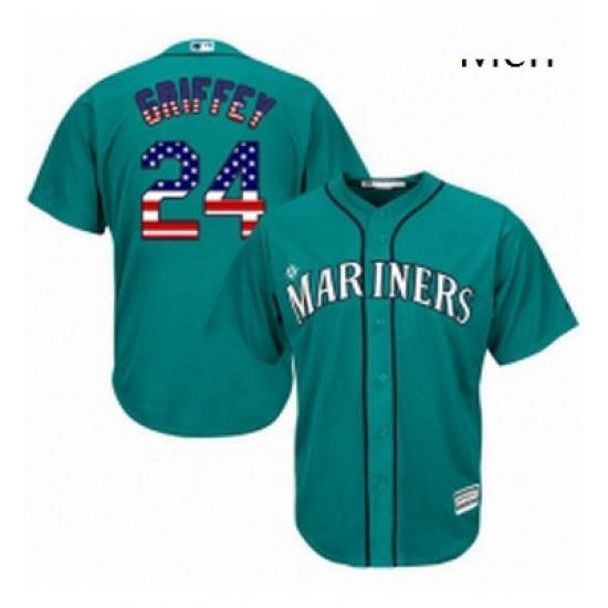 Mens Majestic Seattle Mariners 24 Ken Griffey Replica Teal Green USA Flag Fashion MLB Jersey Mens Majestic Seattle Mariners 24 Ken Griffey Replica Teal Green USA Flag Fashion MLB Jersey