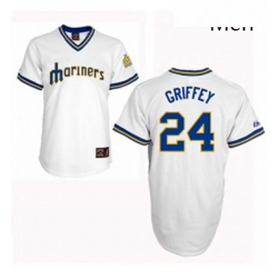 Mens Majestic Seattle Mariners 24 Ken Griffey Replica White Cooperstown Throwback MLB Jersey Mens Majestic Seattle Mariners 24 Ken Griffey Replica White Cooperstown Throwback MLB Jersey