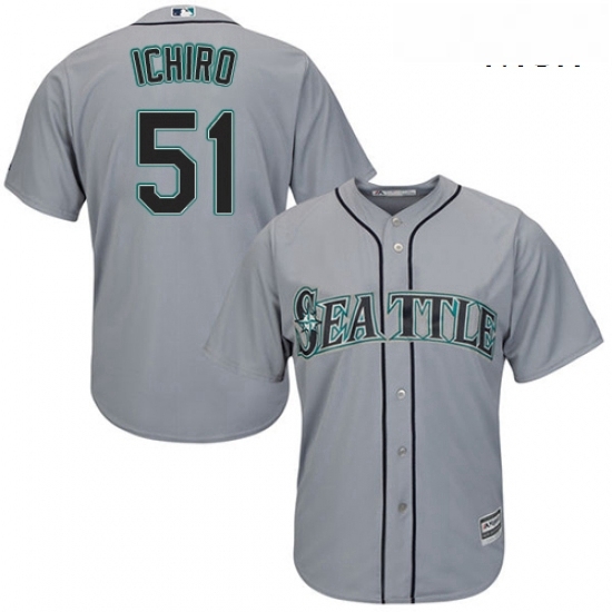 Mens Majestic Seattle Mariners 51 Ichiro Suzuki Replica Grey Road Cool Base MLB Jersey Mens Majestic Seattle Mariners 51 Ichiro Suzuki Replica Grey Road Cool Base MLB Jersey