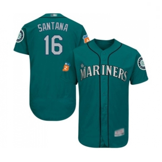 Mens Seattle Mariners 16 Domingo Santana Teal Green Alternate Flex Base Authentic Collection MLB Jersey Mens Seattle Mariners 16 Domingo Santana Teal Green Alternate Flex Base Authentic Collection MLB Jersey