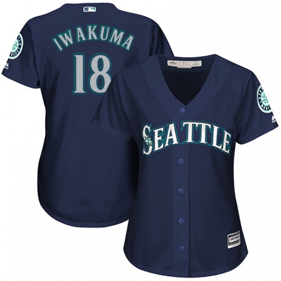 Womens Majestic Seattle Mariners 18 Hisashi Iwakuma Replica Navy Blue Alternate 2 Cool Base MLB Jersey Womens Majestic Seattle Mariners 18 Hisashi Iwakuma Replica Navy Blue Alternate 2 Cool Base MLB Jersey