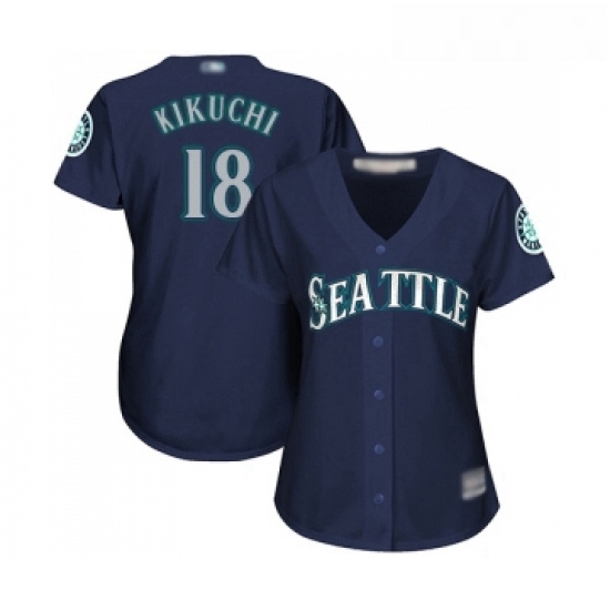 Womens Seattle Mariners 18 Yusei Kikuchi Replica Navy Blue Alternate 2 Cool Base Baseball Jersey 
