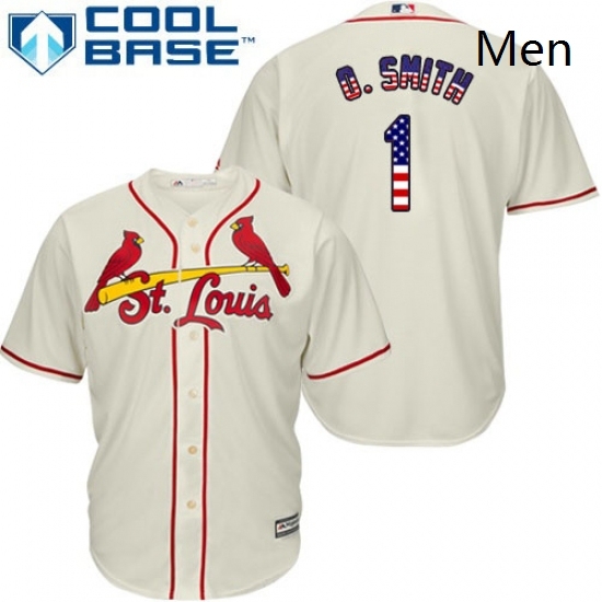 Mens Majestic St Louis Cardinals 1 Ozzie Smith Authentic Cream USA Flag Fashion MLB Jersey Mens Majestic St Louis Cardinals 1 Ozzie Smith Authentic Cream USA Flag Fashion MLB Jersey