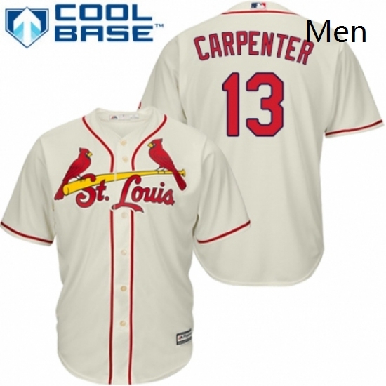 Mens Majestic St Louis Cardinals 13 Matt Carpenter Replica Cream Alternate Cool Base MLB Jersey Mens Majestic St Louis Cardinals 13 Matt Carpenter Replica Cream Alternate Cool Base MLB Jersey