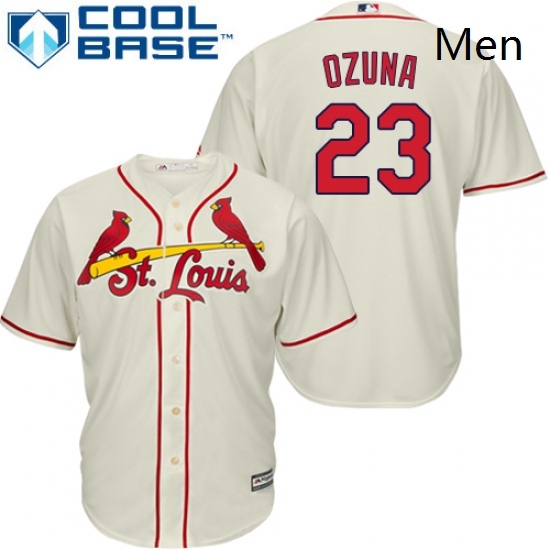 Mens Majestic St Louis Cardinals 23 Marcell Ozuna Replica Cream Alternate Cool Base MLB Jersey Mens Majestic St Louis Cardinals 23 Marcell Ozuna Replica Cream Alternate Cool Base MLB Jersey