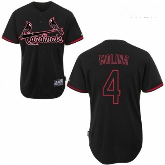 Mens Majestic St Louis Cardinals 4 Yadier Molina Replica Black Fashion MLB Jersey Mens Majestic St Louis Cardinals 4 Yadier Molina Replica Black Fashion MLB Jersey