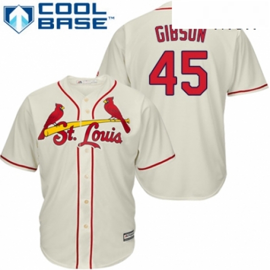 Mens Majestic St Louis Cardinals 45 Bob Gibson Replica Cream Alternate Cool Base MLB Jersey Mens Majestic St Louis Cardinals 45 Bob Gibson Replica Cream Alternate Cool Base MLB Jersey