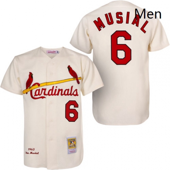 Mens Mitchell and Ness 1963 St Louis Cardinals 6 Stan Musial Authentic Cream Throwback MLB Jersey Mens Mitchell and Ness 1963 St Louis Cardinals 6 Stan Musial Authentic Cream Throwback MLB Jersey