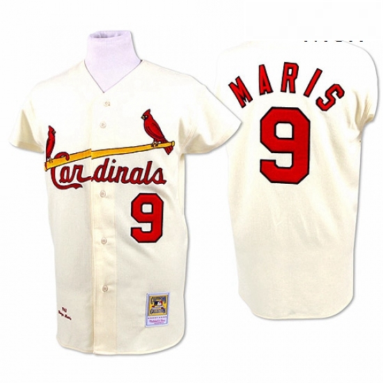 Mens Mitchell and Ness 1967 St Louis Cardinals 9 Roger Maris Authentic Cream Throwback MLB Jersey Mens Mitchell and Ness 1967 St Louis Cardinals 9 Roger Maris Authentic Cream Throwback MLB Jersey