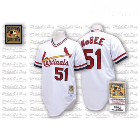 Mens Mitchell and Ness St Louis Cardinals 51 Willie McGee Replica White Throwback MLB Jersey Mens Mitchell and Ness St Louis Cardinals 51 Willie McGee Replica White Throwback MLB Jersey